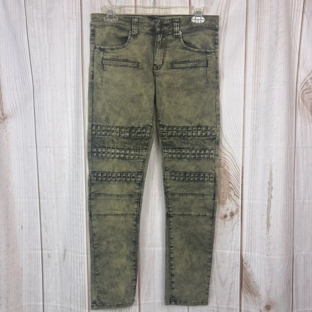 CJ Black Premium Mens Skinny Jeans Distressed Moto Biker Pants Green Sz 28x30